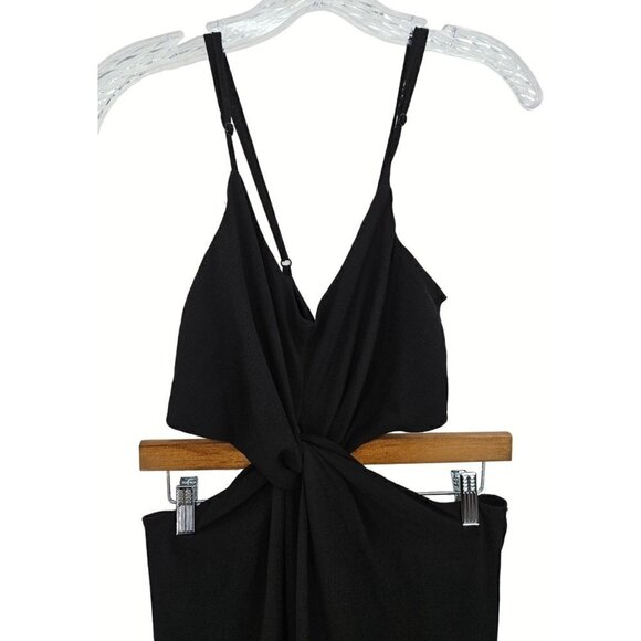 As You Wish Jumpsuit Sz L Black Wide Leg Cut Out Cross Over Knot Front Tie Back - Picture 4 of 10